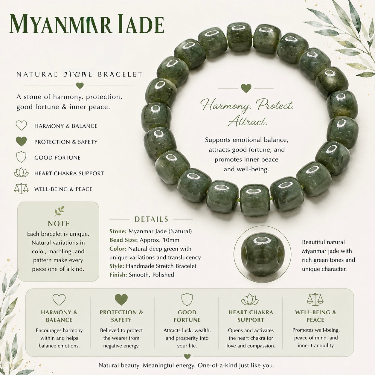 Natural Myanmar Jade Bracelet ( 10mm )