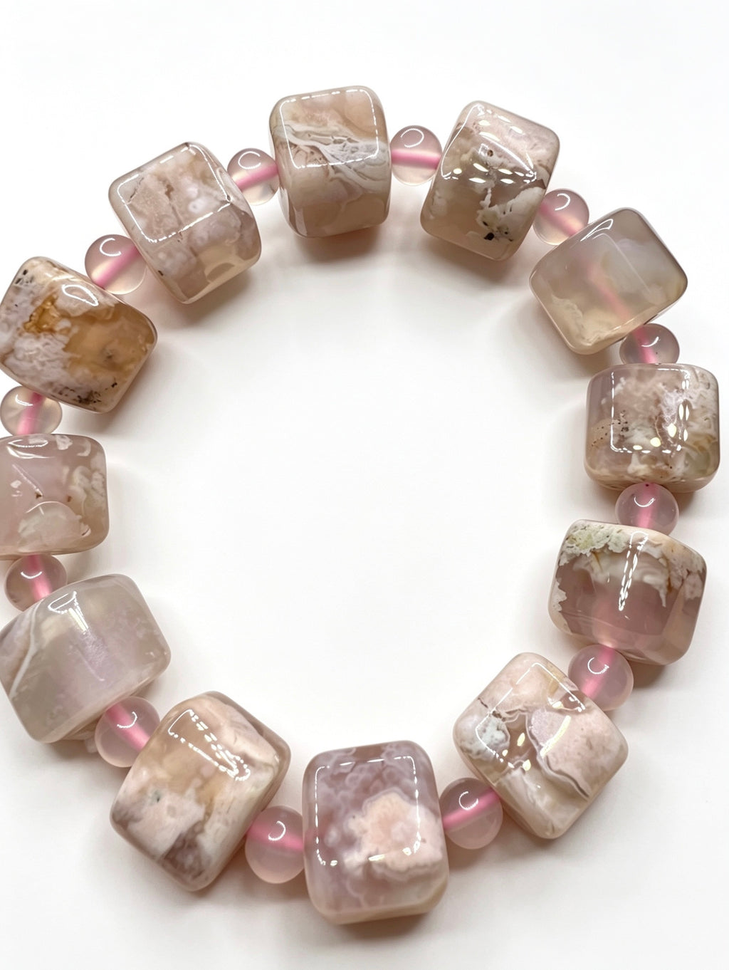 Natural Flower Agate Cube shape Bracelet