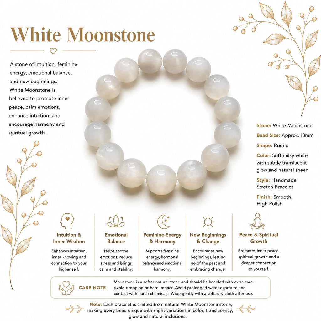 Natural White Moonstone Bracelet ( 13mm )