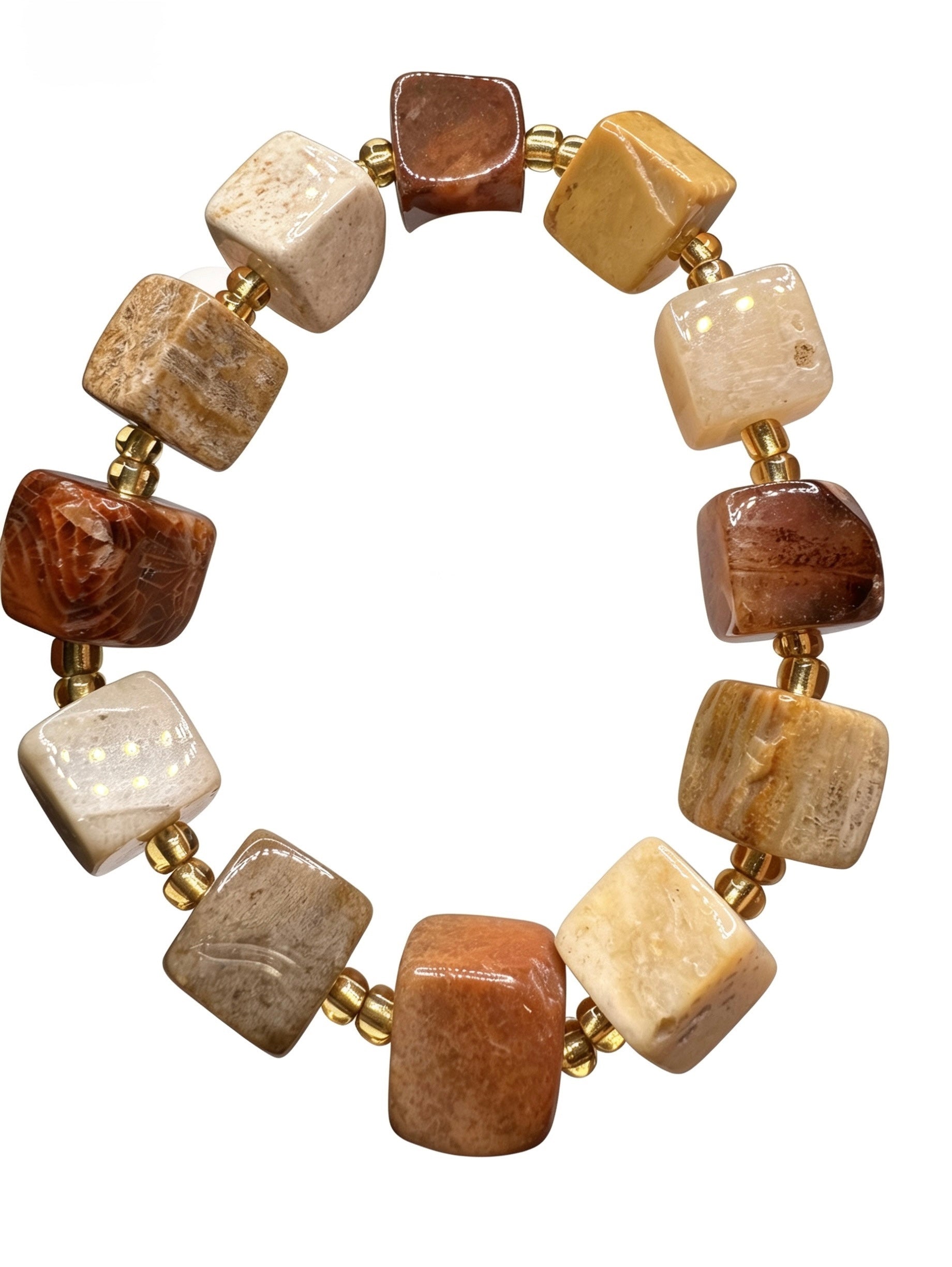 Natural Coral Jade Cube Bracelet