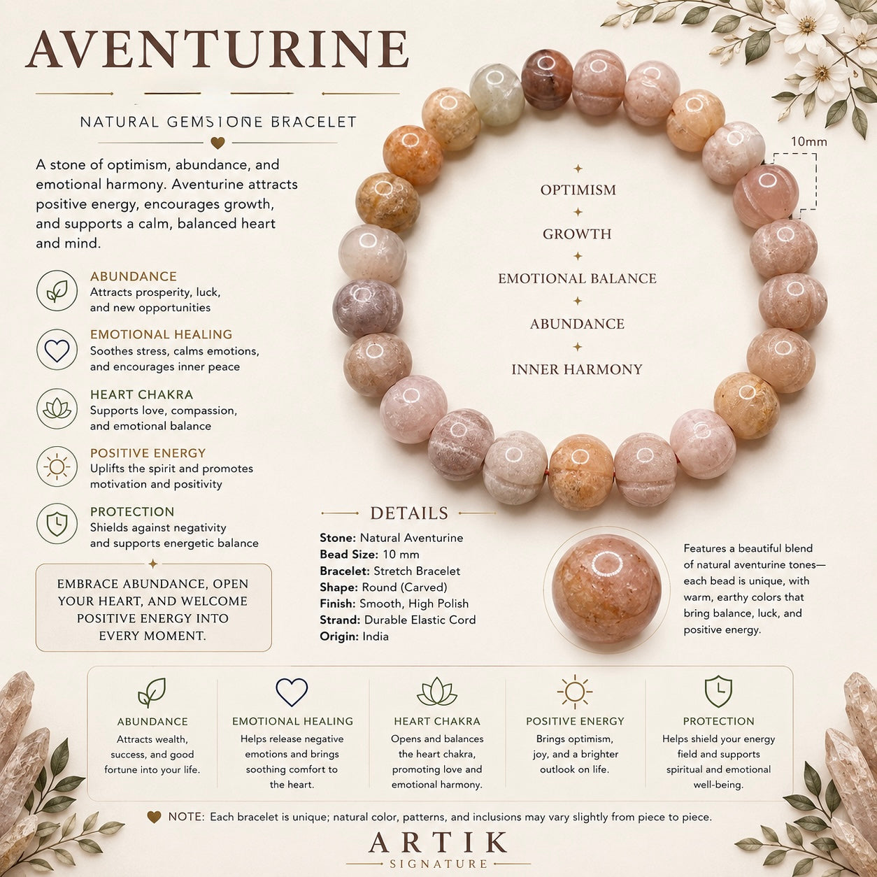 Natural Aventurine Pumpkin Carved Bracelet ( 10mm )