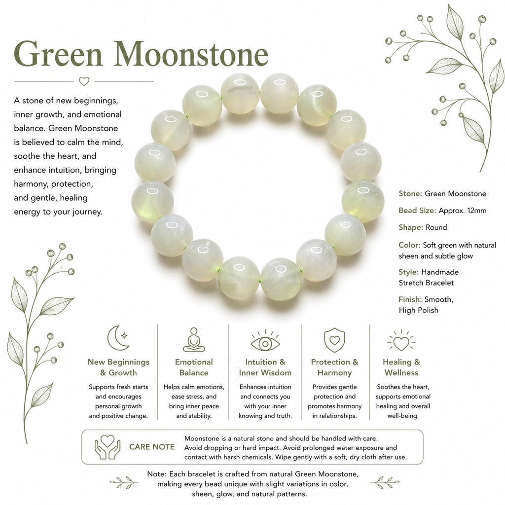 Natural Green Moonstone Bracelet ( 12mm )