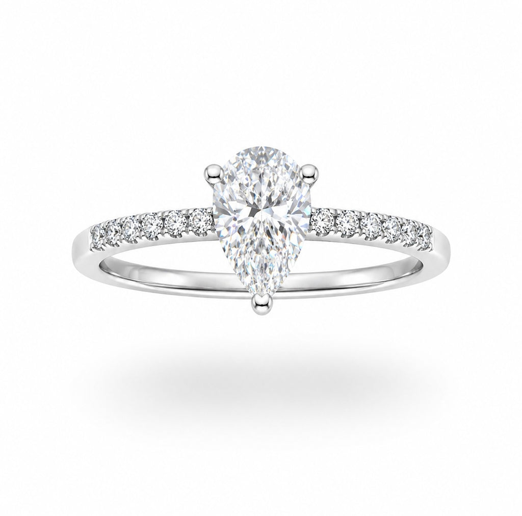1CT Pear Cut Moissanite Pavé Ring