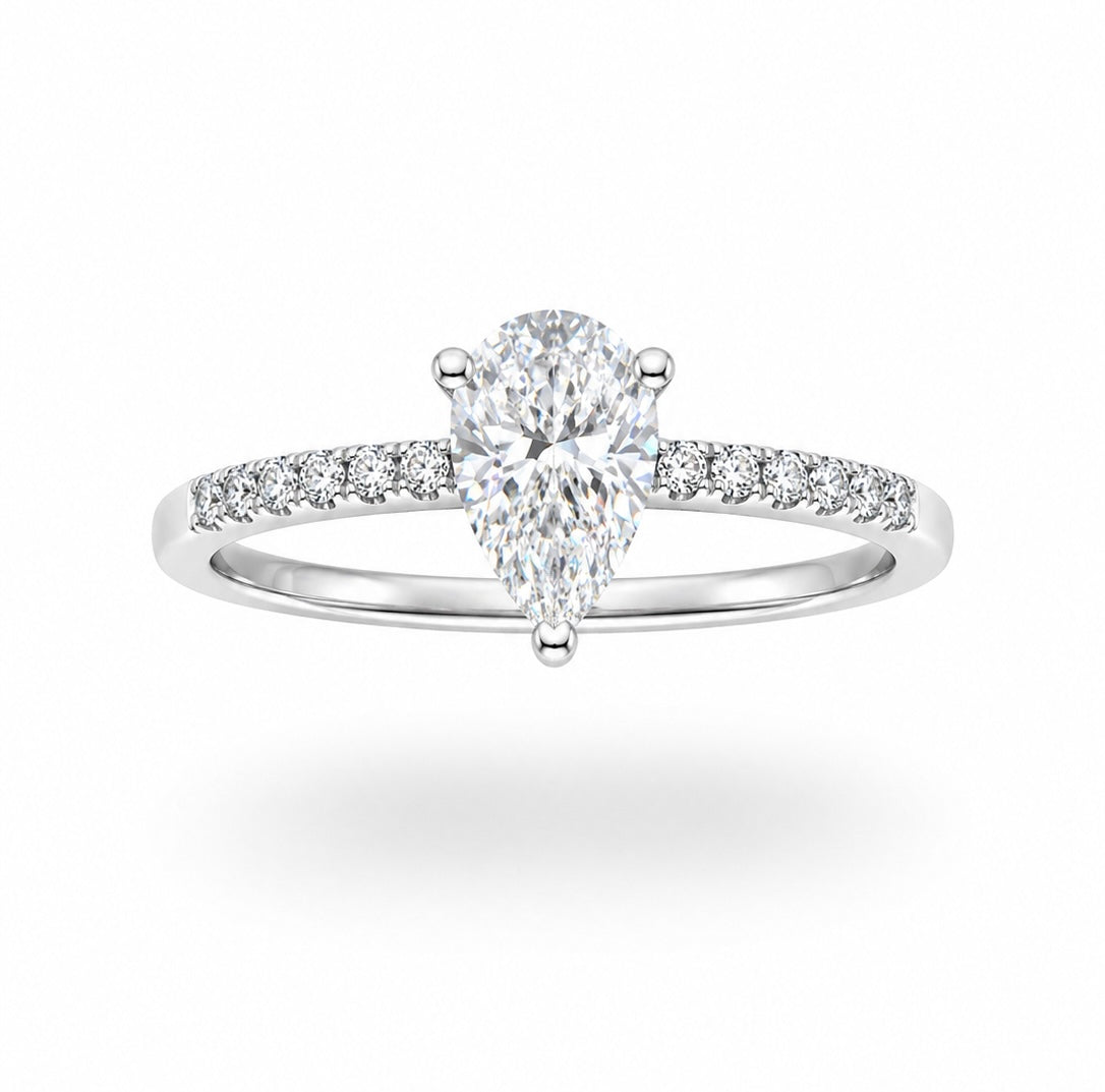 1CT Pear Cut Moissanite Pavé Ring
