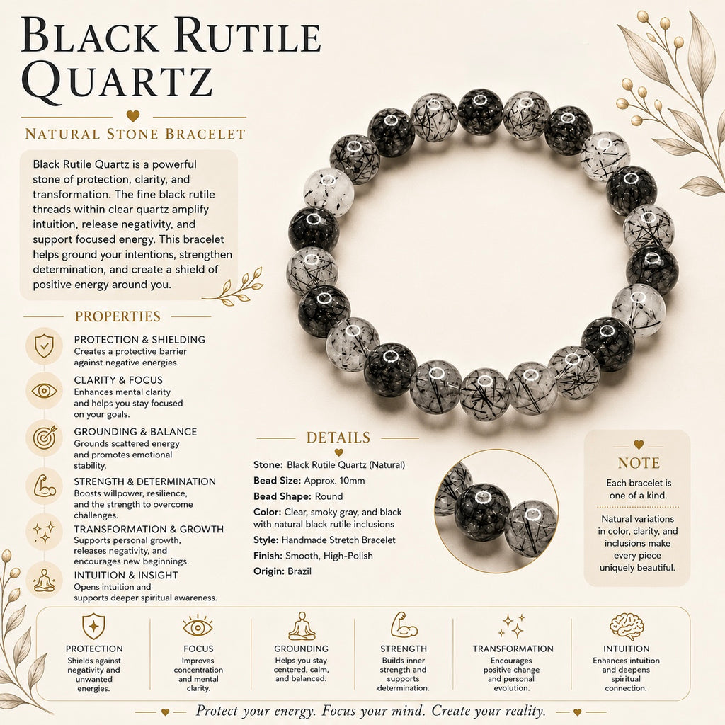 Natural Black Rutile Quartz ( 10mm )