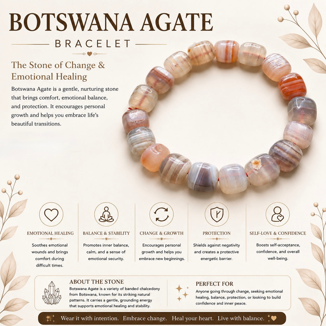 Natural Botswana Agate Bracelet