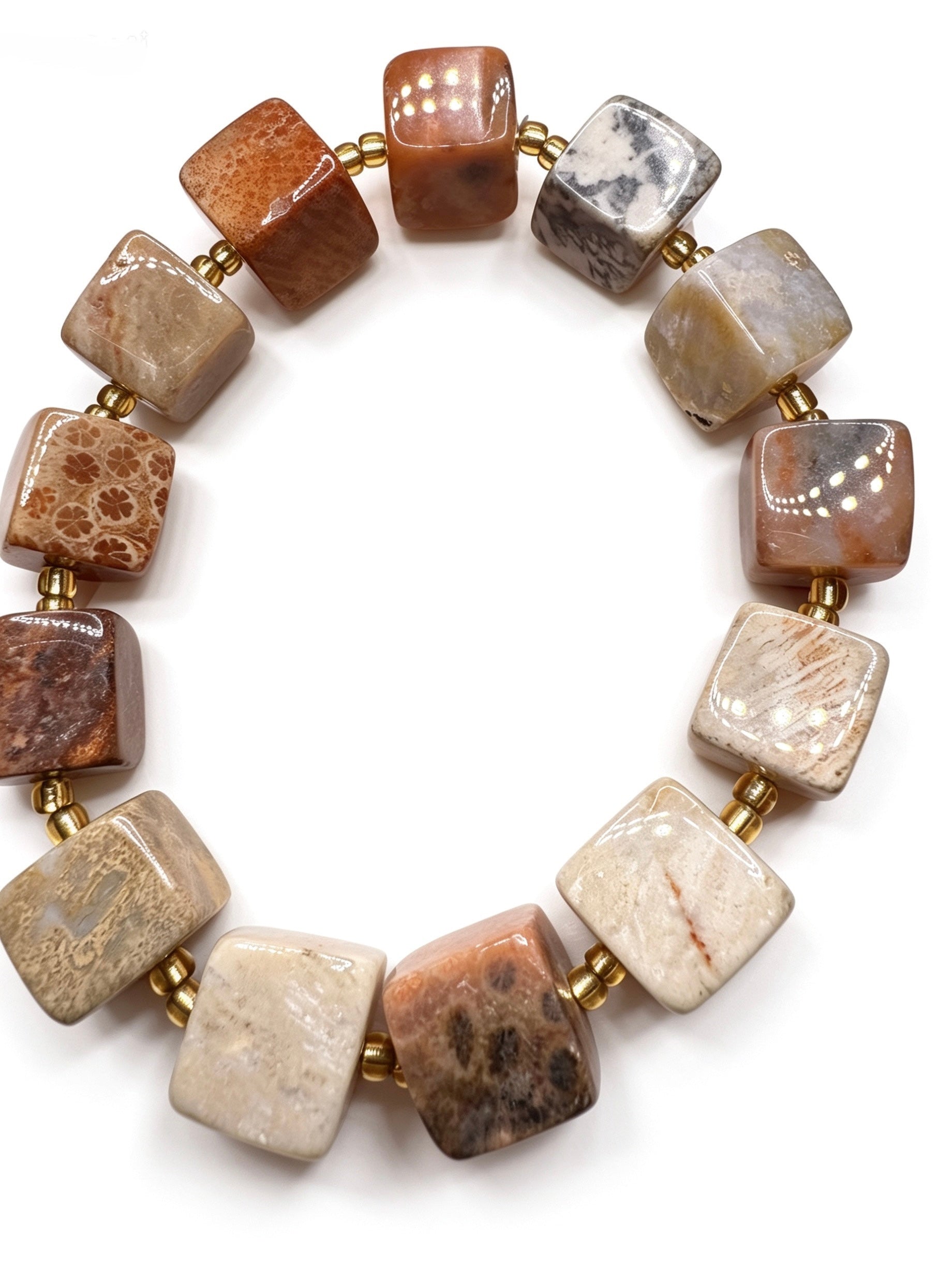 Natural Coral Jade Cube Bracelet