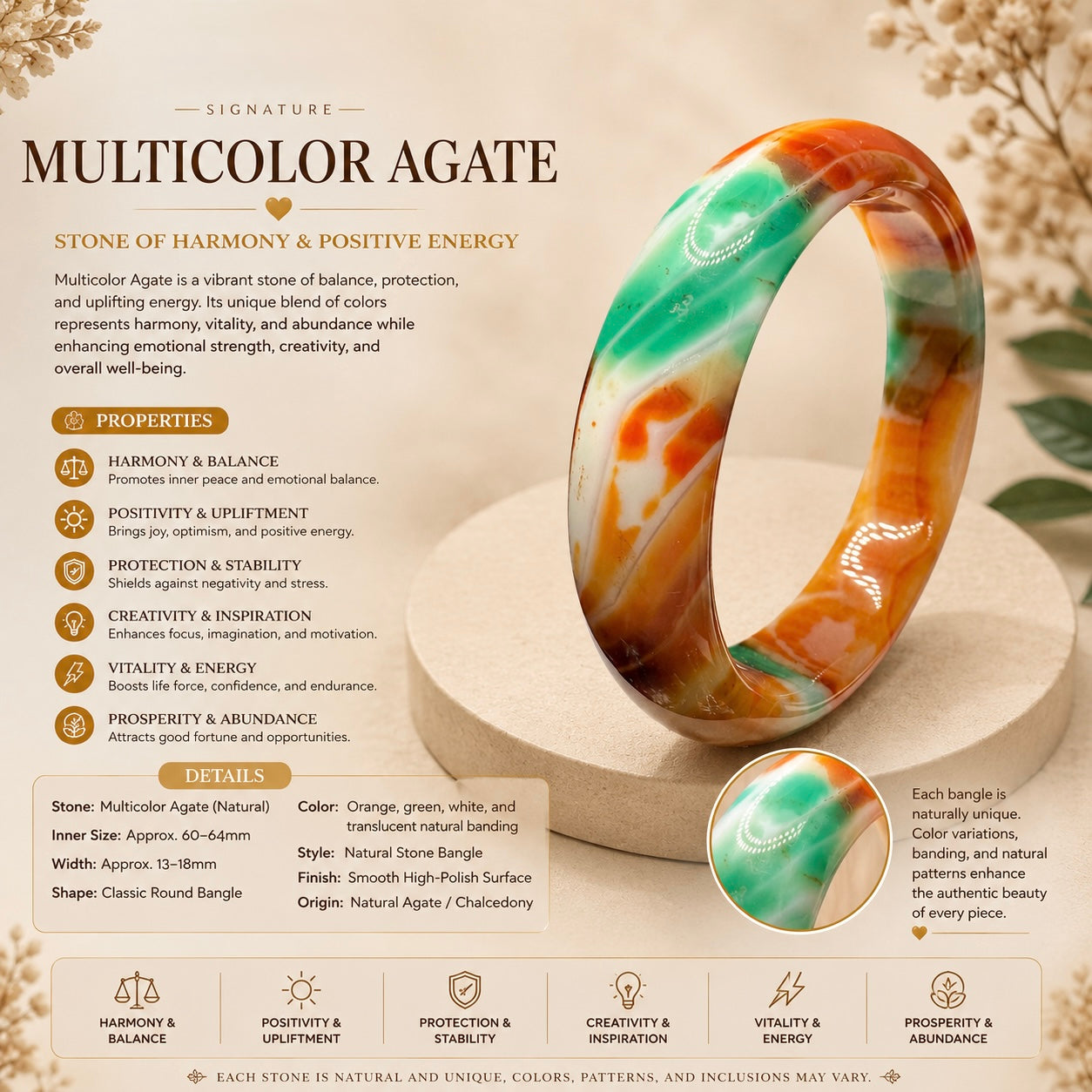 Multicolor Agate Bangle