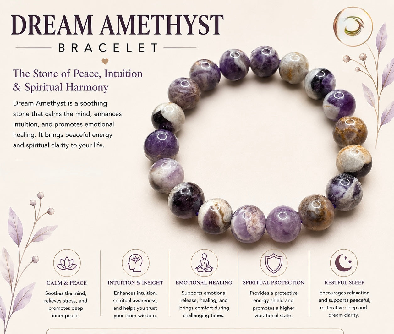 Natural Dream Amethyst Bracelet ( 10mm )
