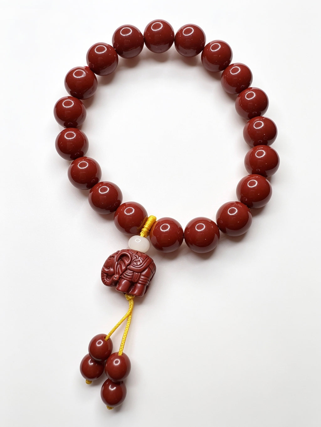Natural Cinnabar  Elephant Charm Bracelet ( 10mm )