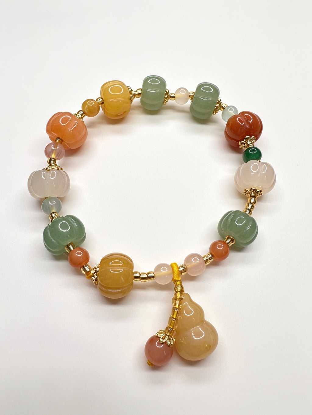 Natural Mix Aventurine Pumpkin Carved Bracelet
