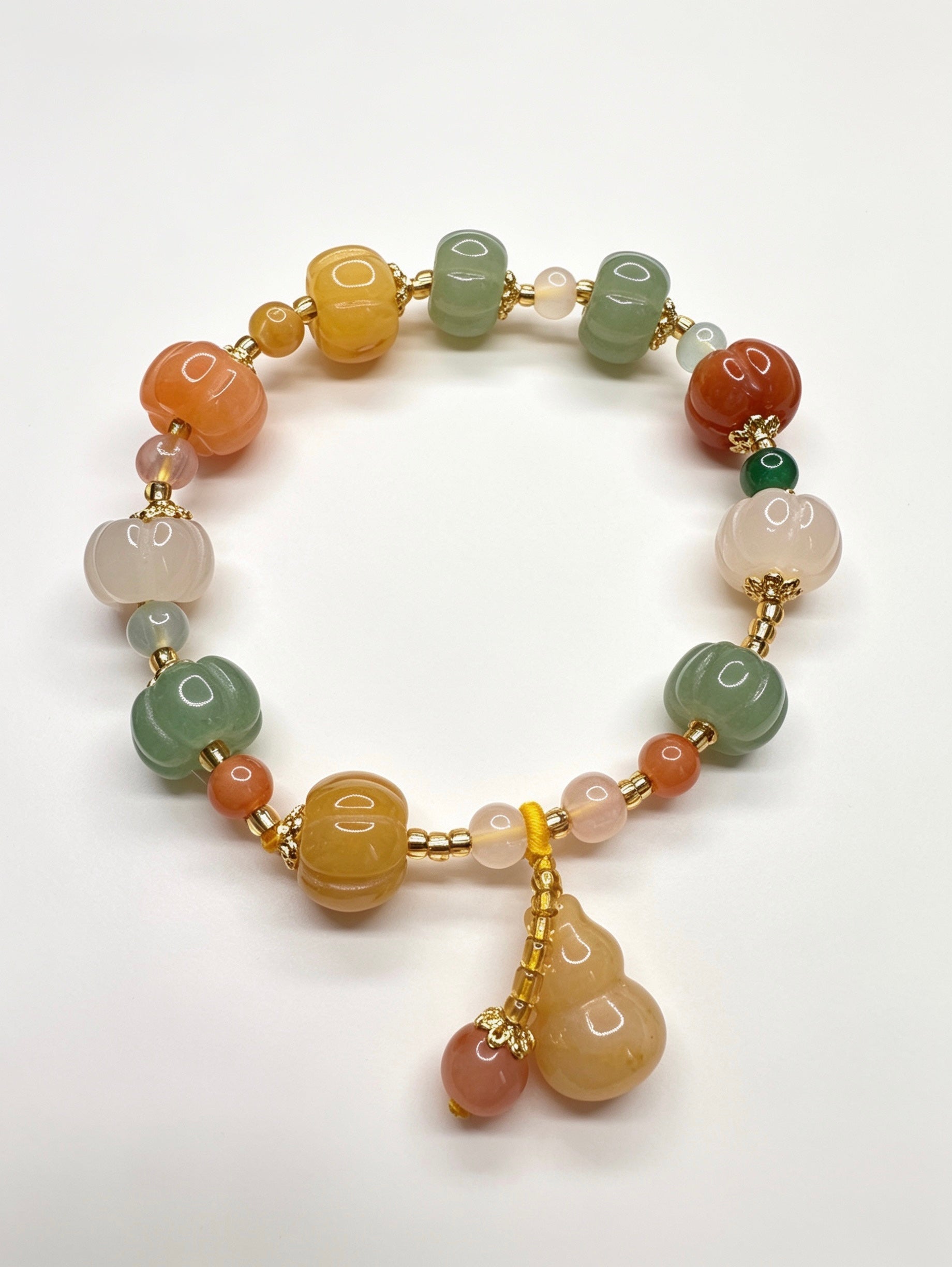 Natural Mix Aventurine Pumpkin Carved Bracelet