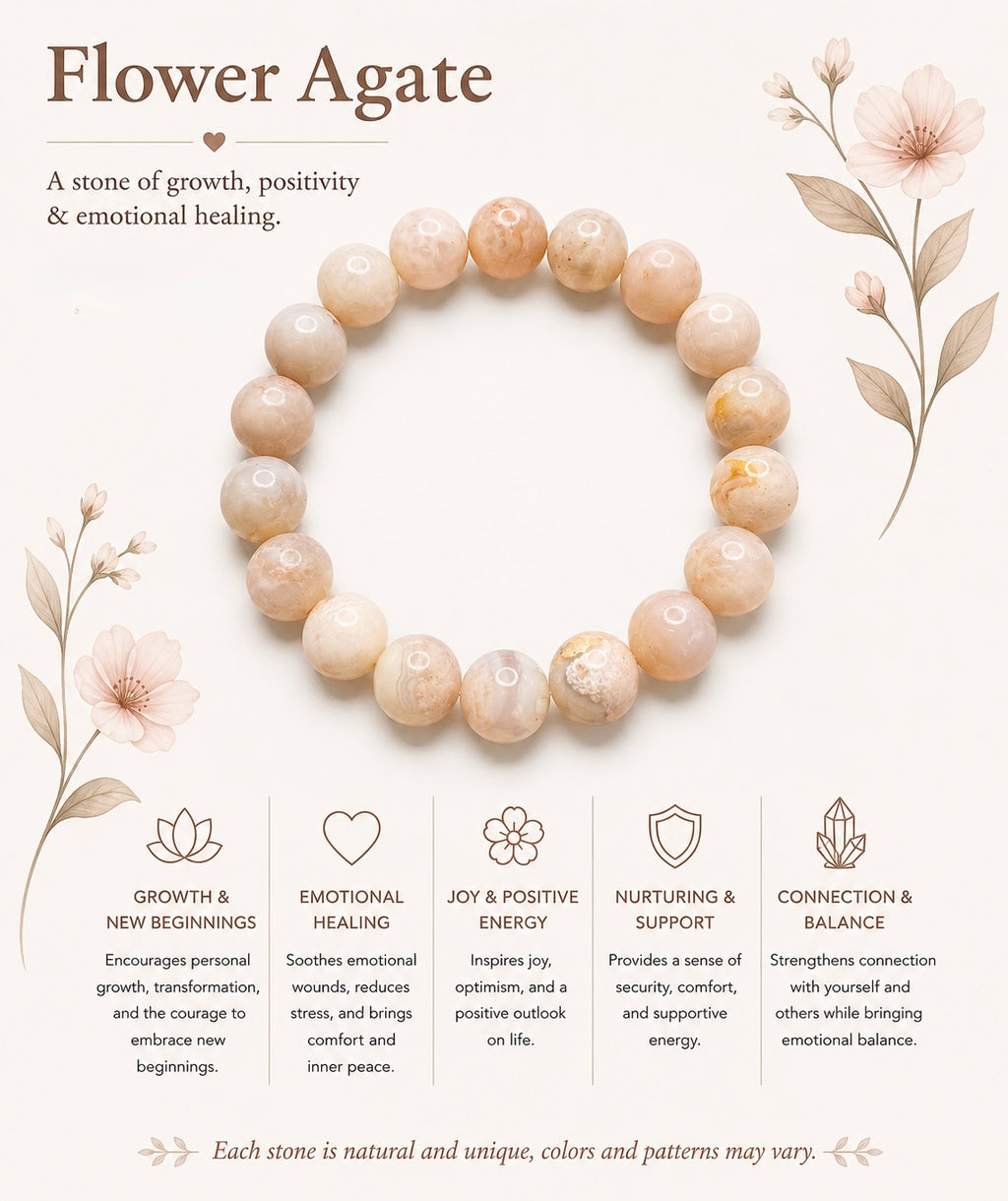 Natural Flower Agate Bracelet ( 11mm )