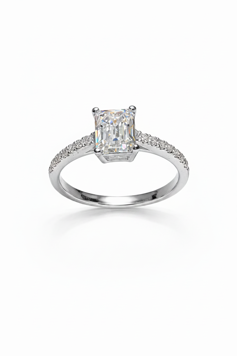 Emerald-cut Moissanite Pavé band ring
