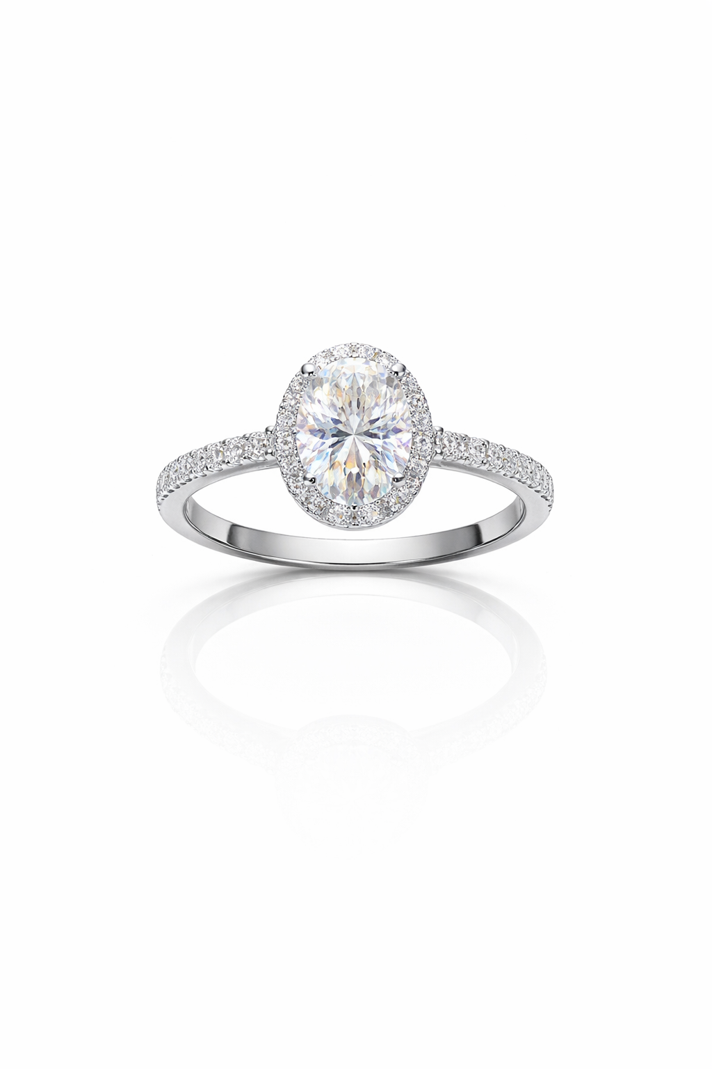 Oval-cut Moissanite Halo Pavé Band ring