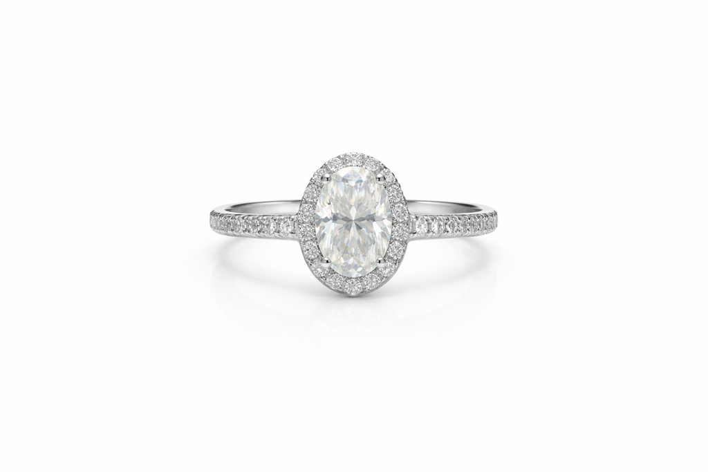 Oval-cut Moissanite Halo Pavé Band ring