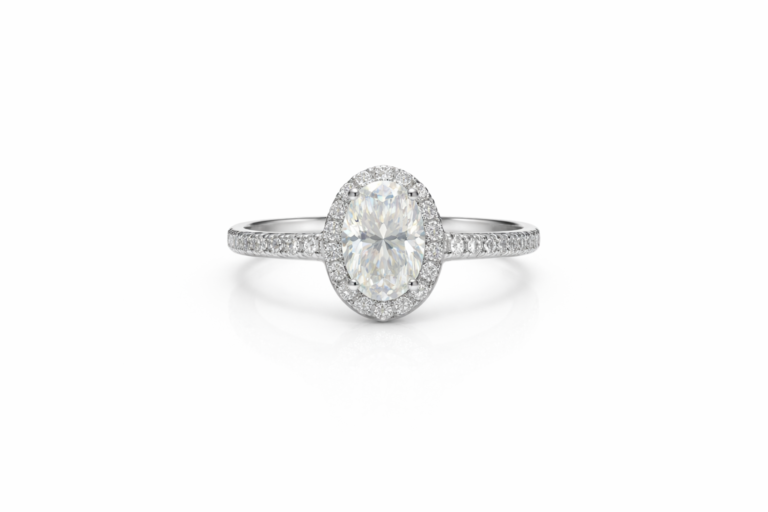 Oval-cut Moissanite Halo Pavé Band ring