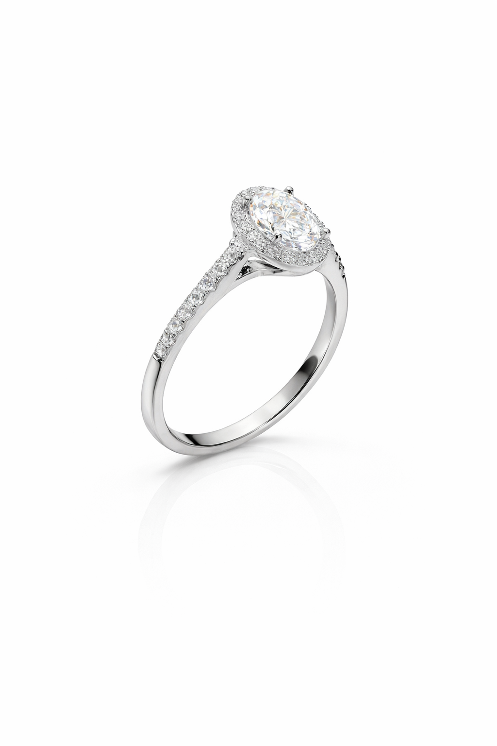 Oval-cut Moissanite Halo Pavé Band ring
