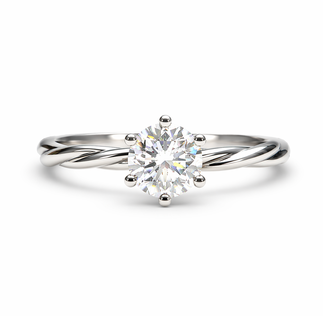 Round-cut Moissanite Solitaire Twisted Band ring