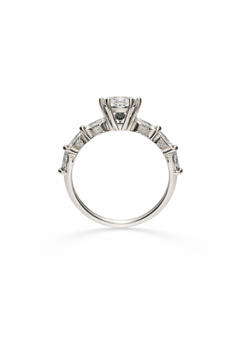 Round-cut Moissanite Marquise Accent Band Ring