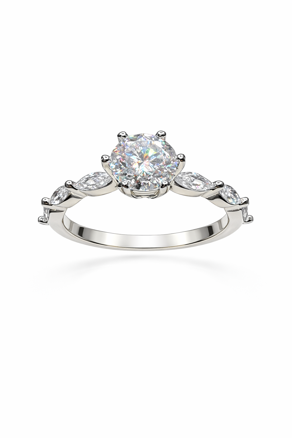 Round-cut Moissanite Marquise Accent Band Ring