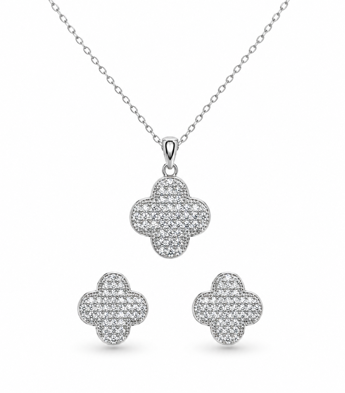 Clover Moissanite Pendant Necklace Set
