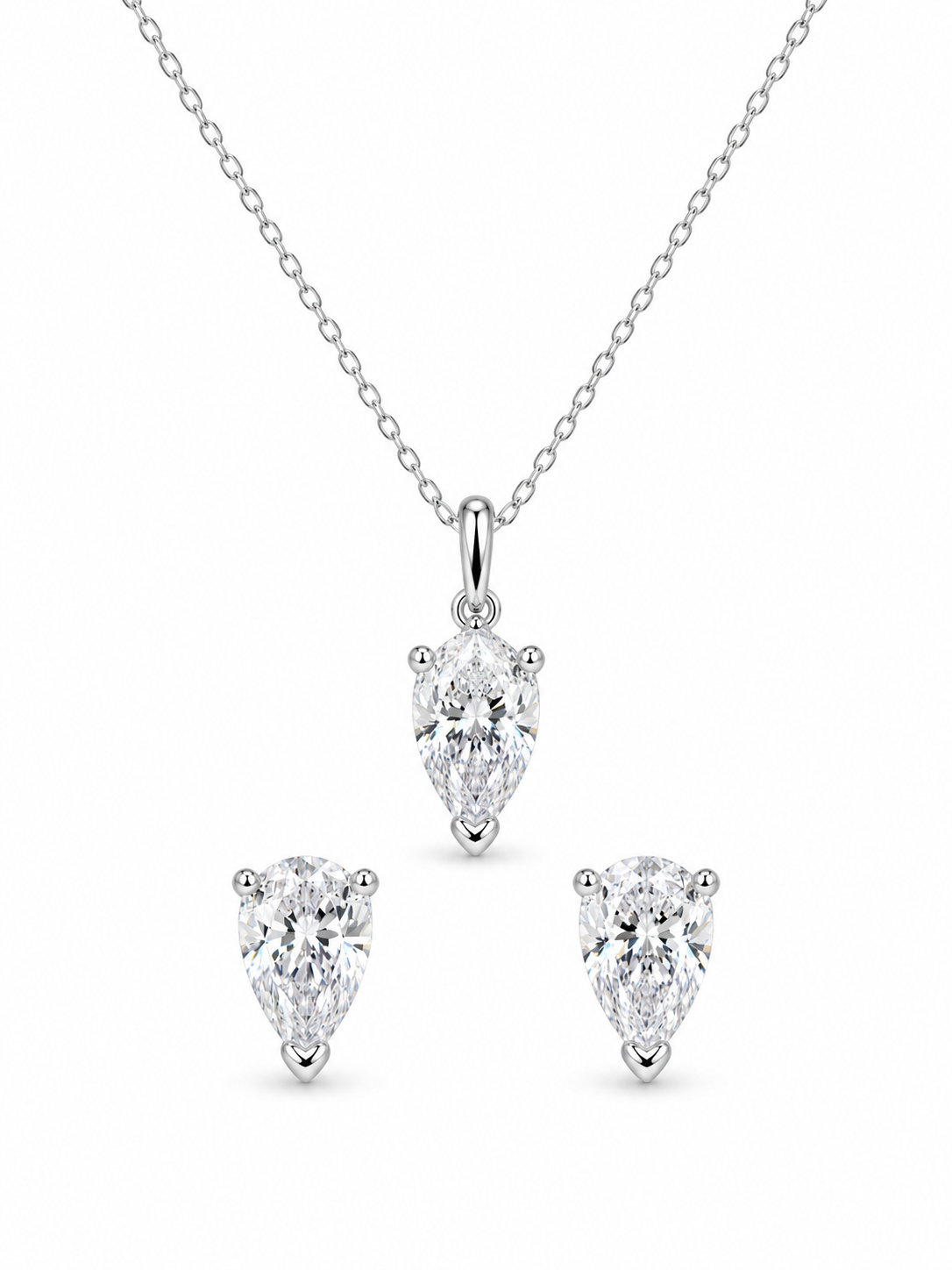 Pear Cut Moissanite Pendant Necklace Set