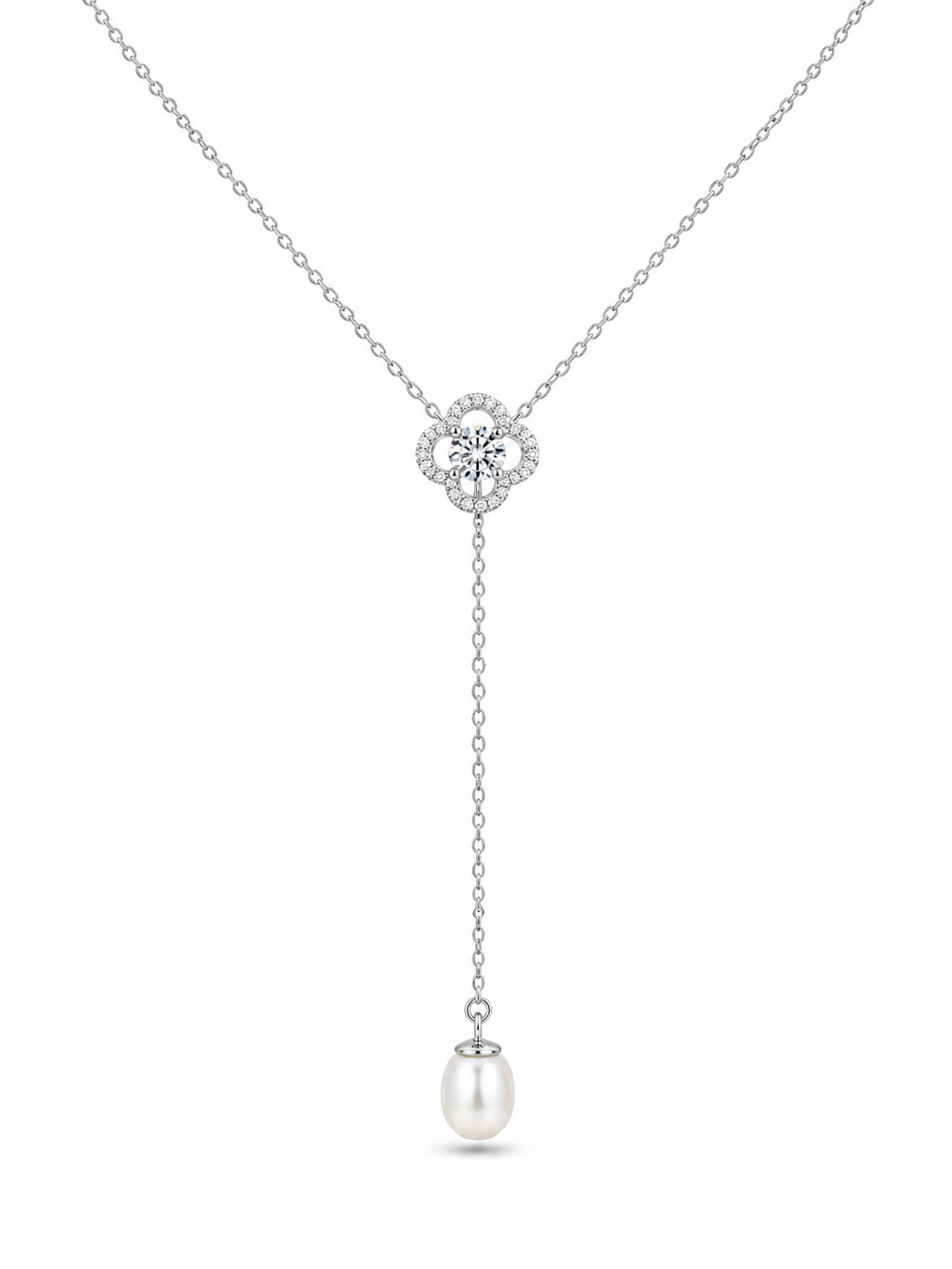 Clover Pearl Drop Moissanite Necklace