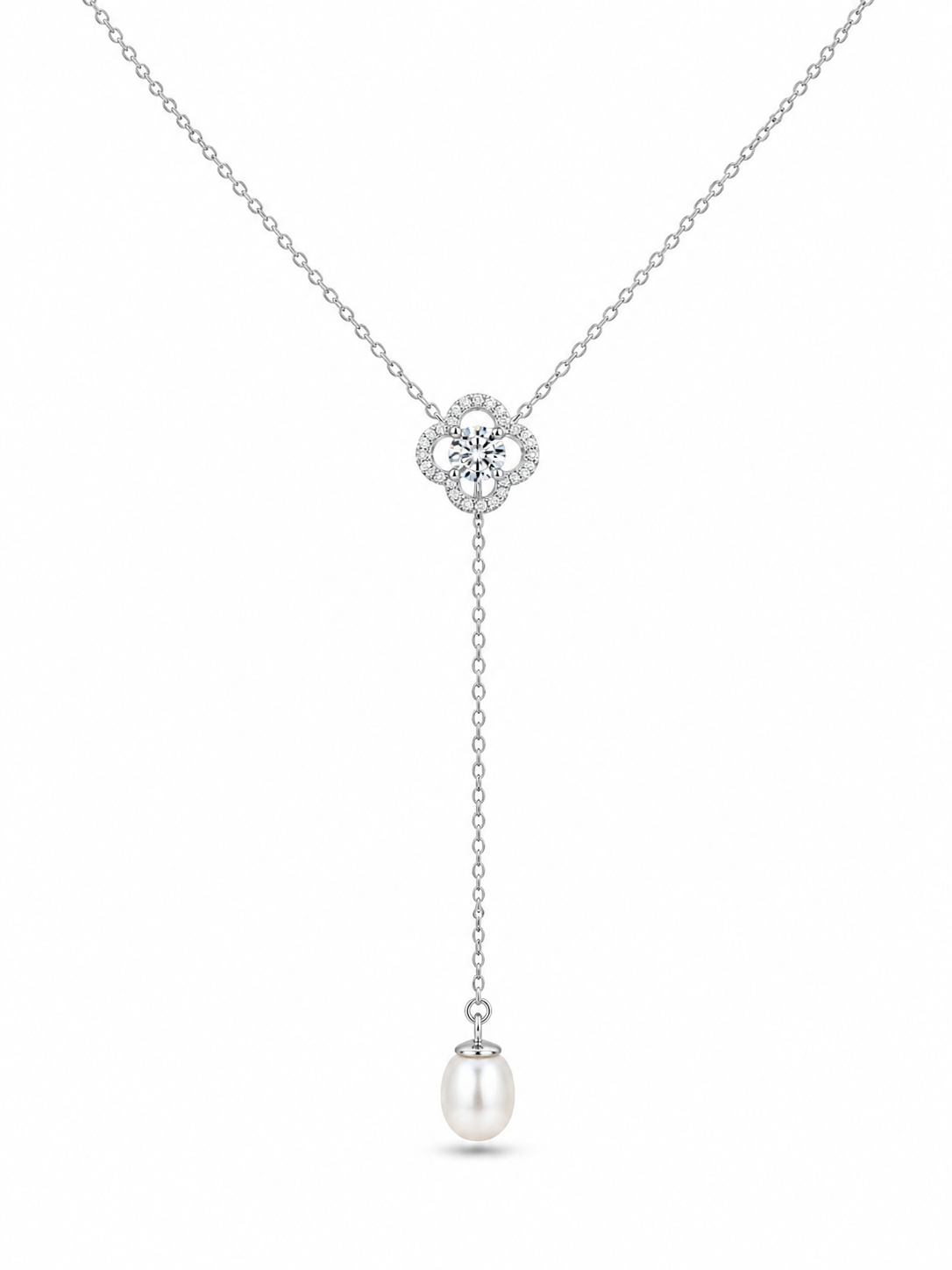 Clover Pearl Drop Moissanite Necklace