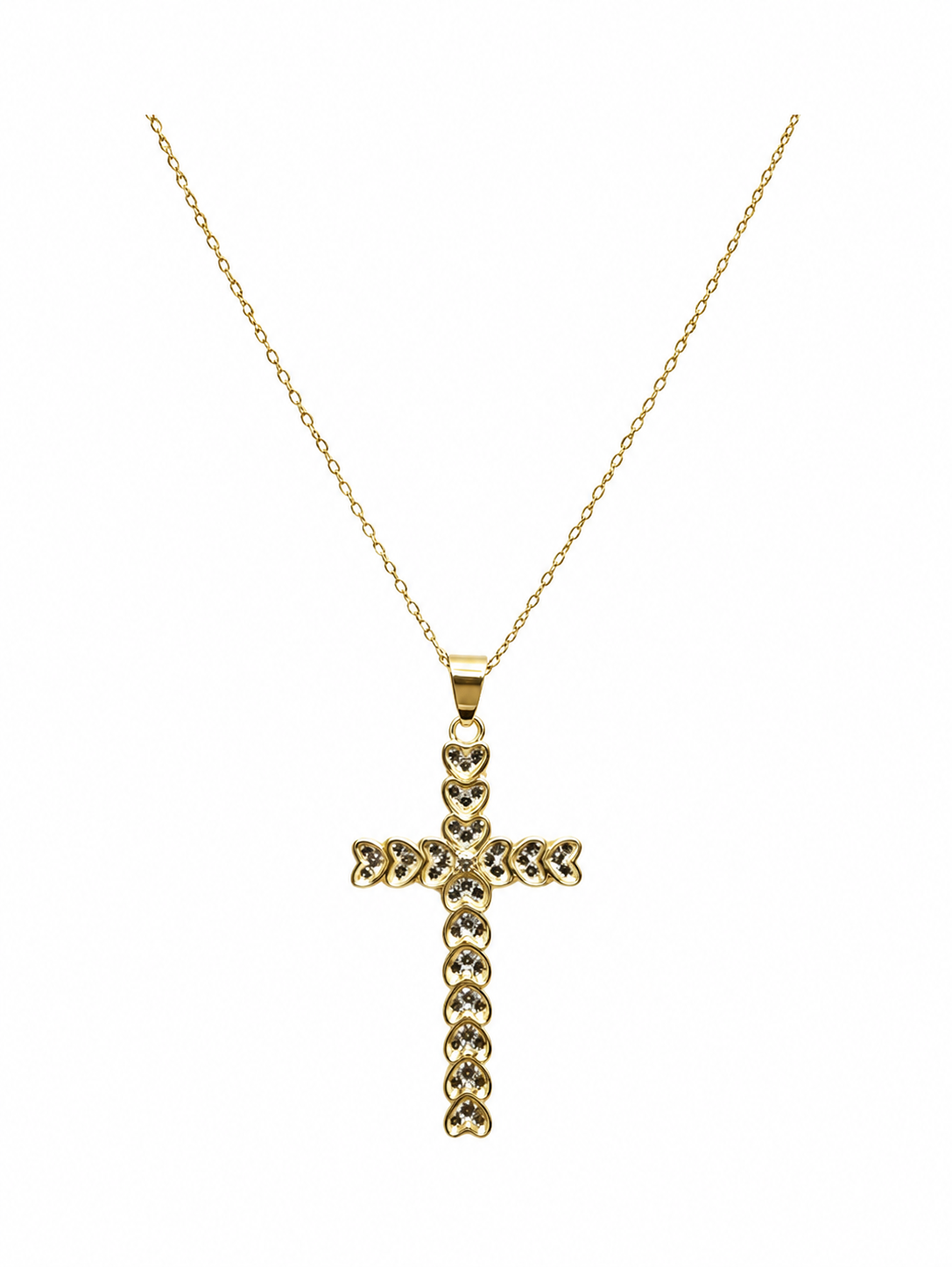 Black Moissanite Heart Cross Necklace Plated Gold