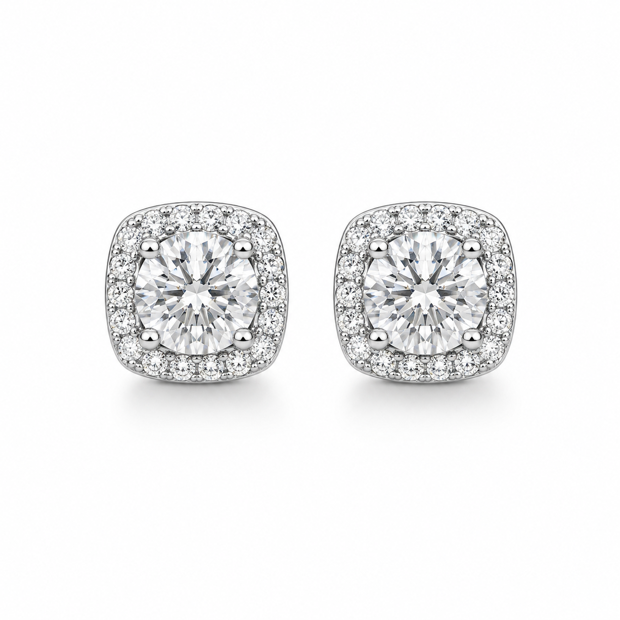 1CT Round Cut Moissanite Halo Stud Earrings – Classic Pavé Setting