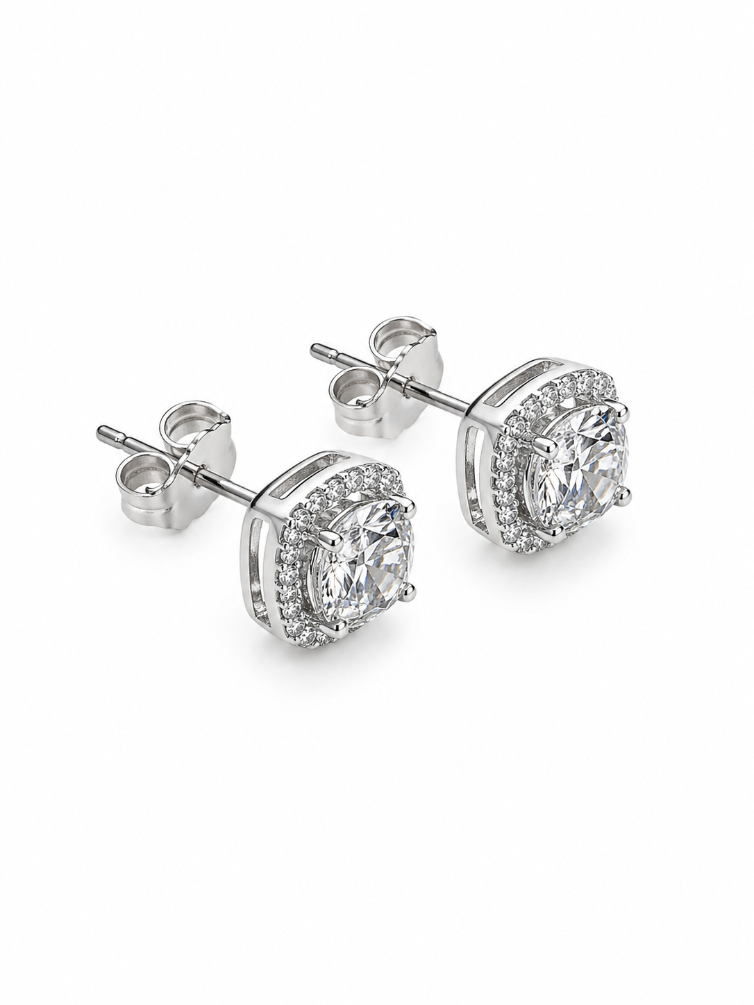 1CT Round Cut Moissanite Halo Stud Earrings – Classic Pavé Setting