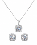Moissanite Halo Pendant Necklace Set