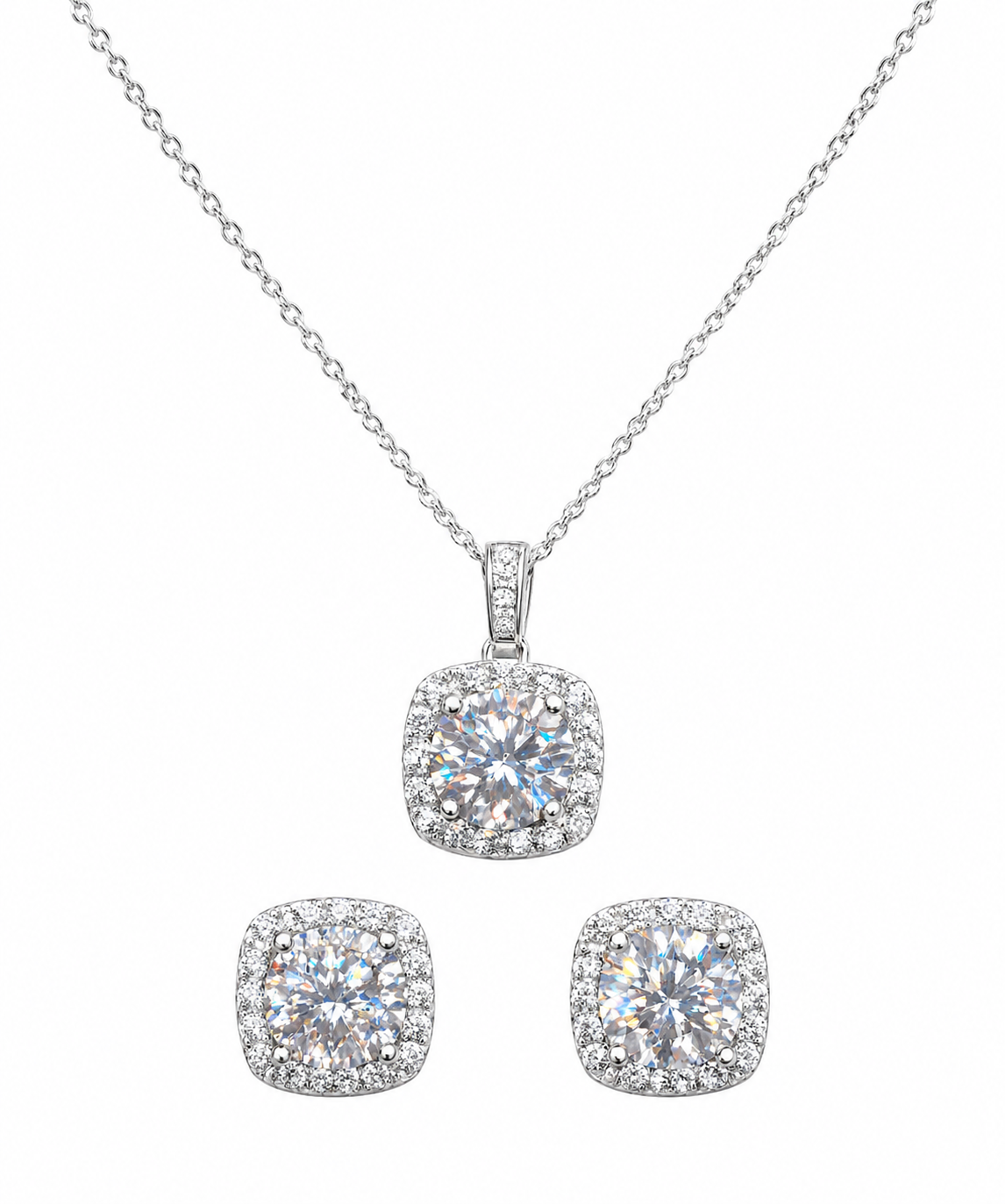 Moissanite Halo Pendant Necklace Set