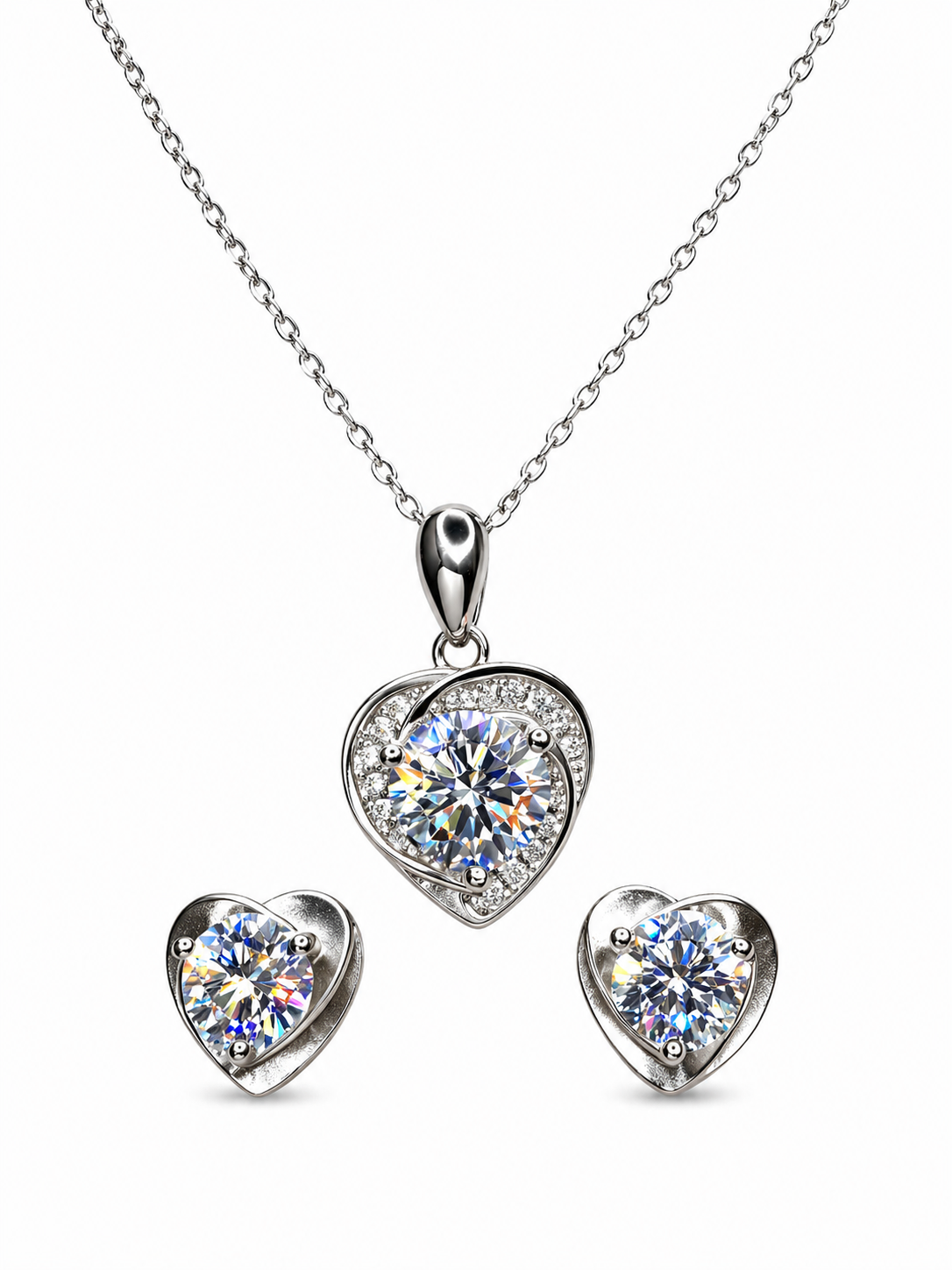Heart Moissanite Pendant Necklace Set