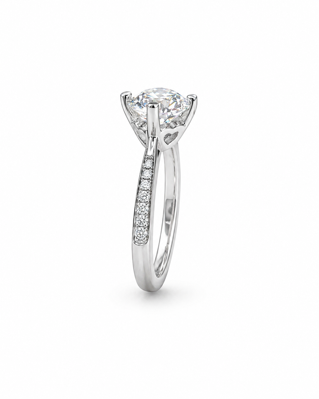 Classic Round Cut Moissanite Solitaire Ring with Pavé Band