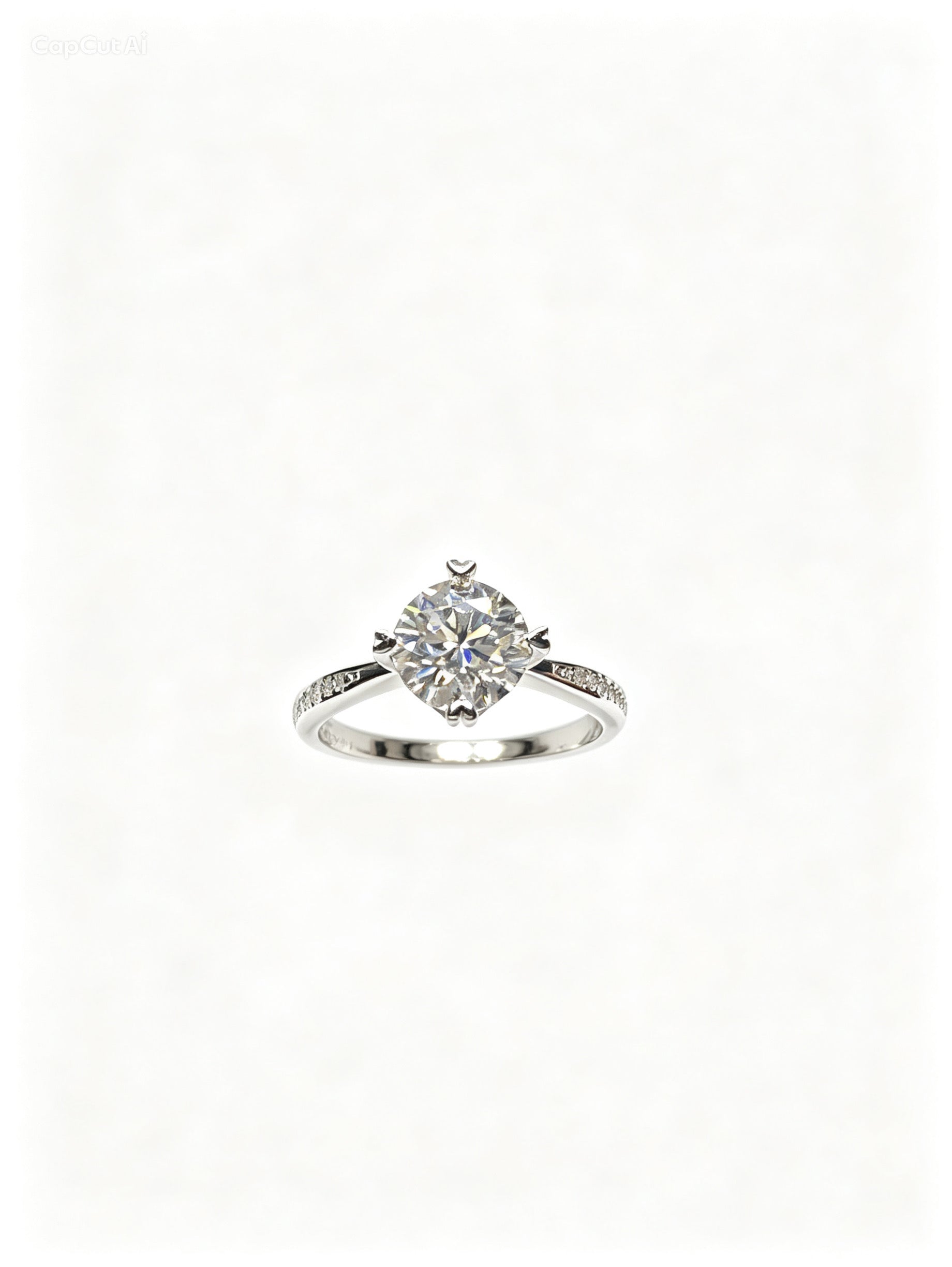 Classic Round Cut Moissanite Solitaire Ring with Pavé Band
