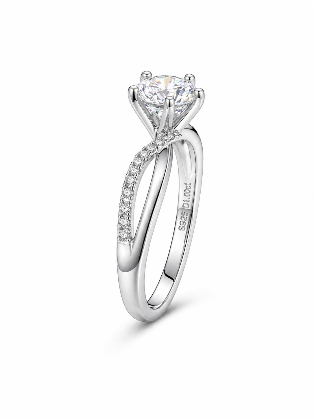 Round Cut Moissanite Infinity Ring with Pavé Band