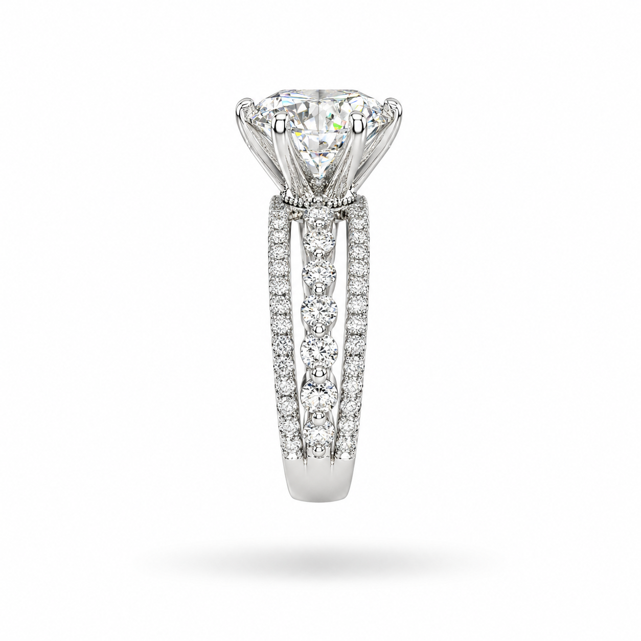 5CT Round Cut Moissanite Split Shank Bridal Set Ring