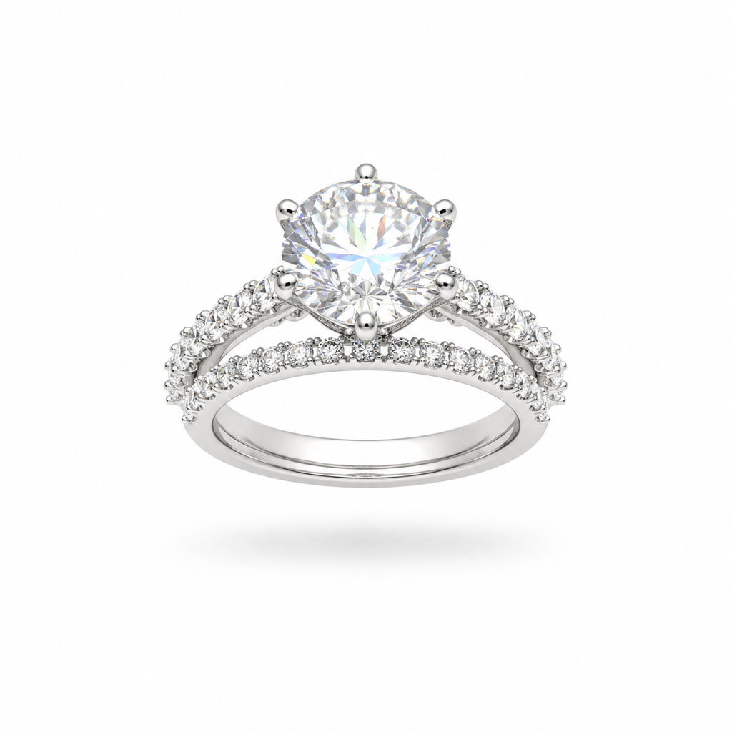 5CT Round Cut Moissanite Split Shank Bridal Set Ring