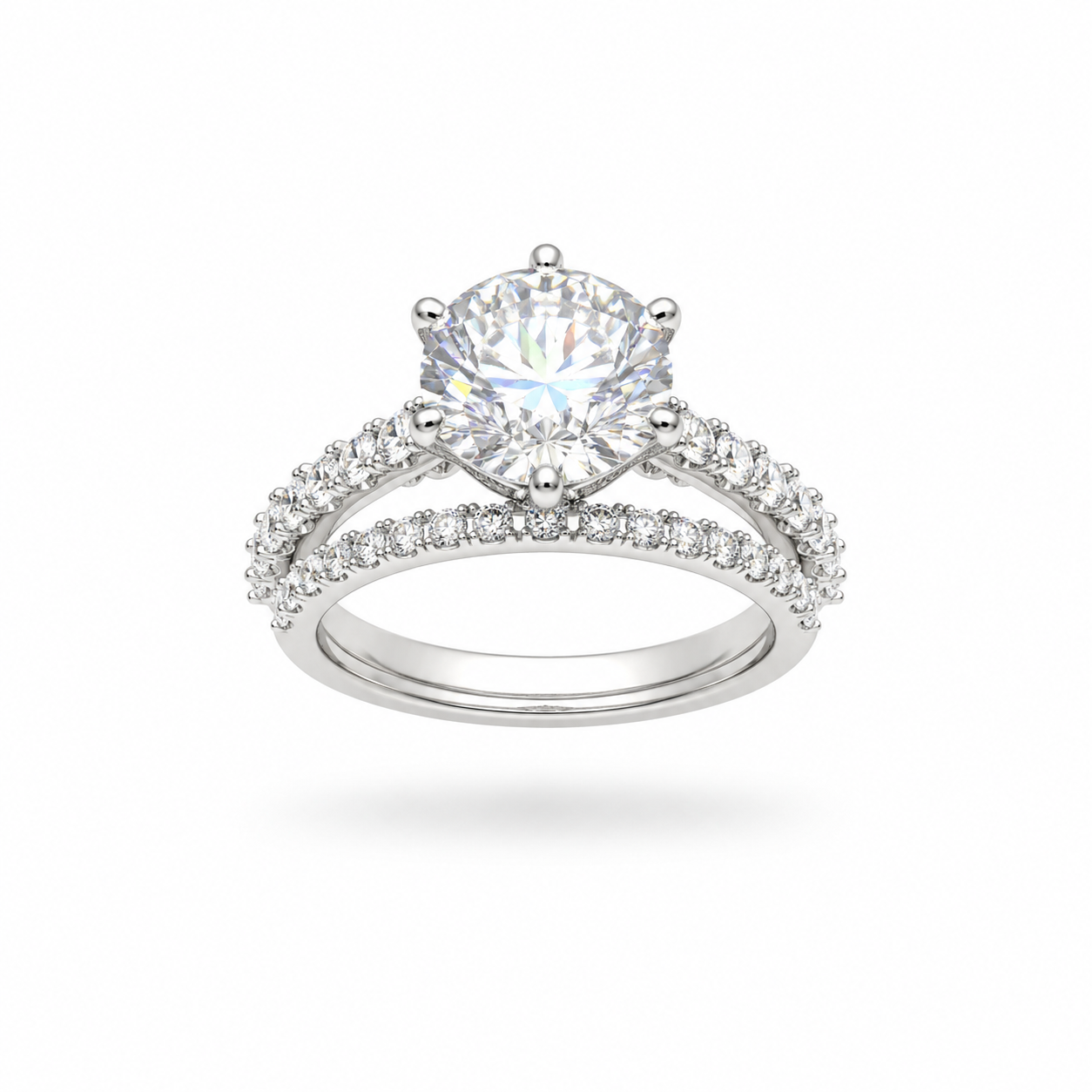 5CT Round Cut Moissanite Split Shank Bridal Set Ring