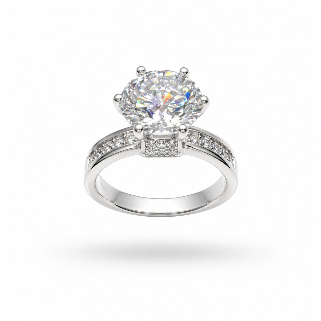 5CT Round Cut Moissanite Pavé Bridal Set Ring