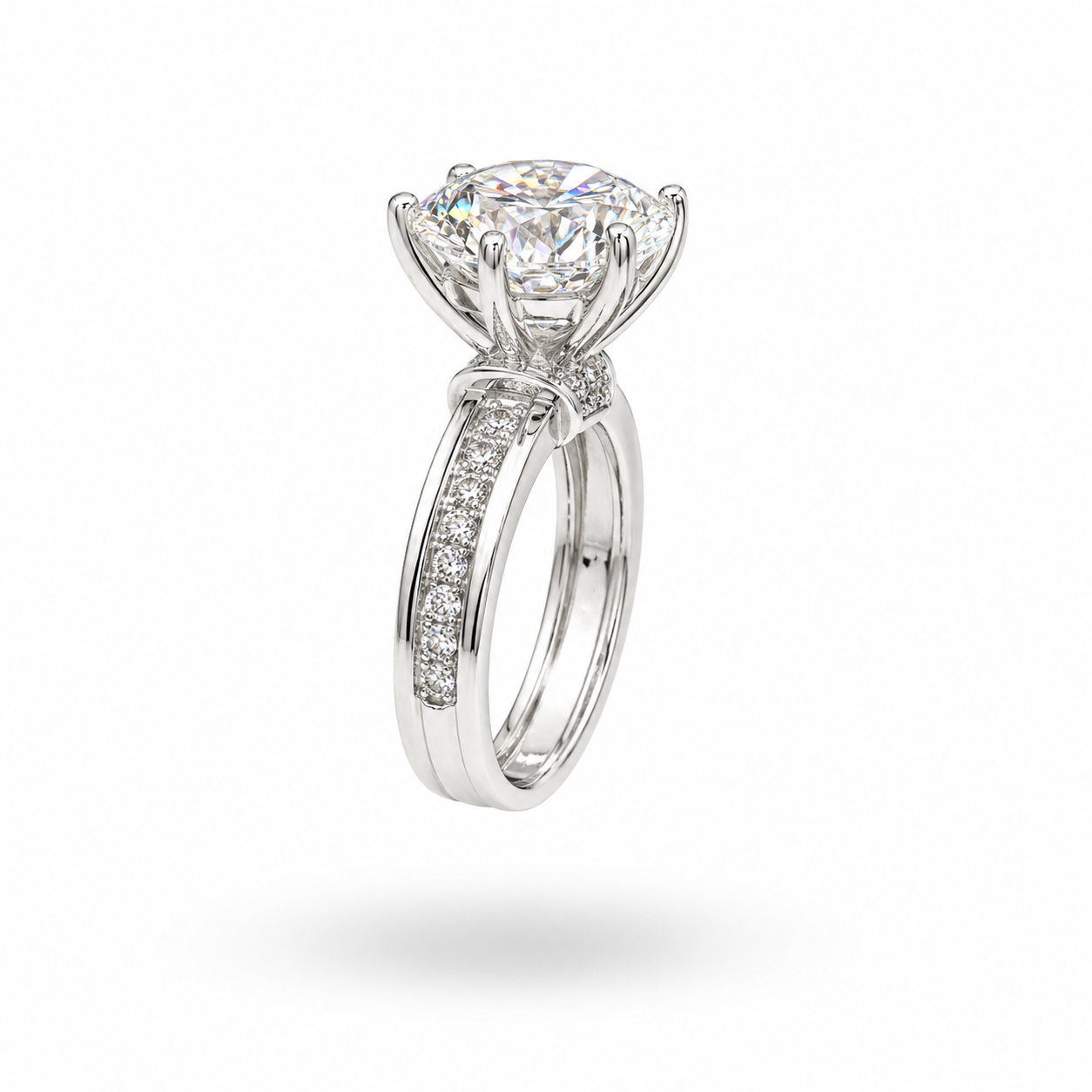 5CT Round Cut Moissanite Pavé Bridal Set Ring