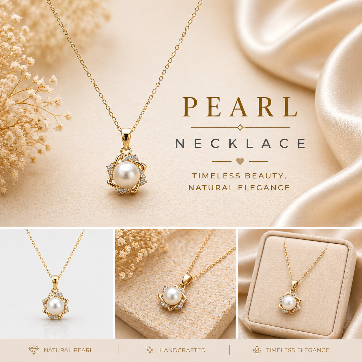 Natural Pearl Pendant Necklace ( Yellow Gold plated )