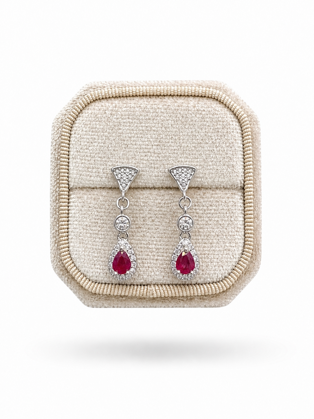 Ruby Teardrop Halo Drop Earrings in 925 Sterling Silver