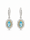 Blue Topaz Halo Drop Earrings in 925 Sterling Silver