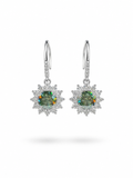 1CT Dark Green Moissanite Halo Drop Earrings in 925 Sterling Silver