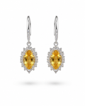 Citrine Halo Drop Earrings in 925 Sterling Silver