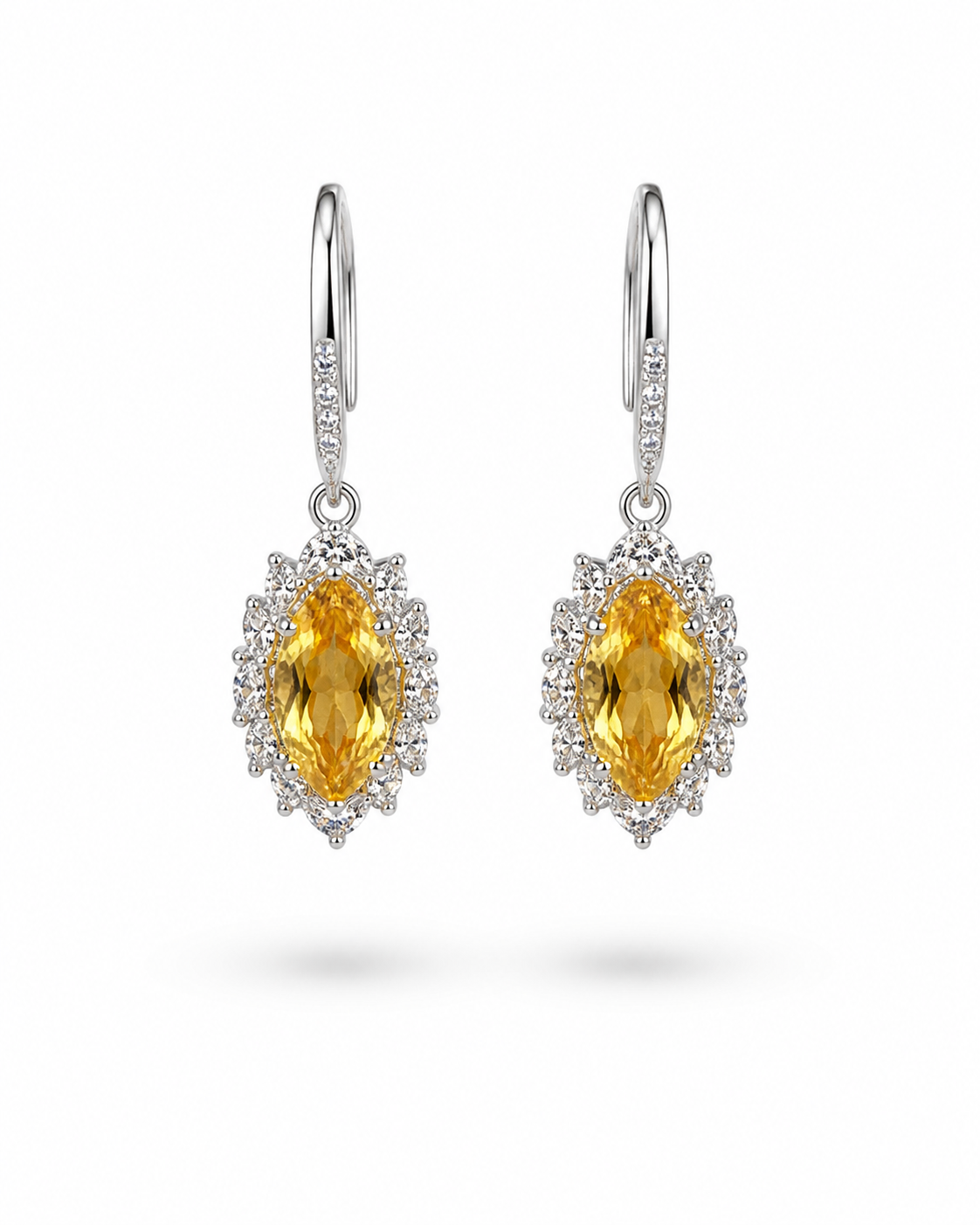 Citrine Halo Drop Earrings in 925 Sterling Silver
