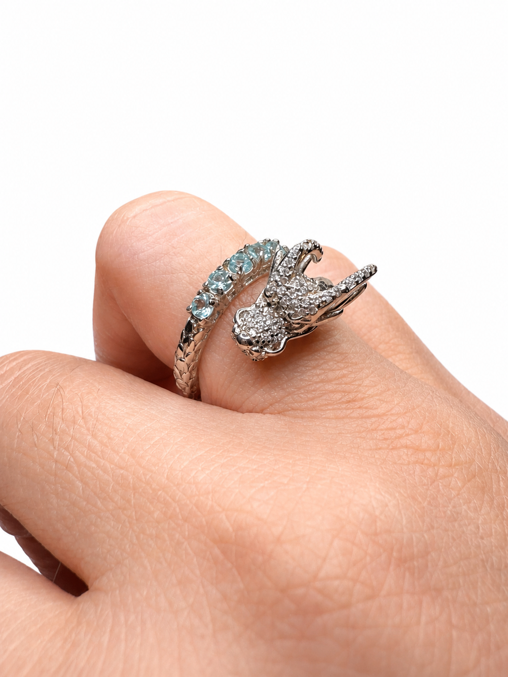 Blue Apatite Dragon Wrap Ring – 925 Sterling Silver